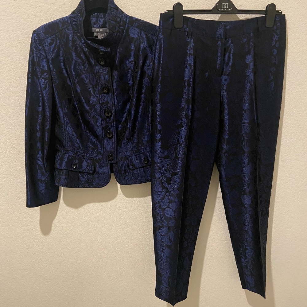 Gorgeous Royal Blue and Black Embossed Suit made by Carlisle Per Se